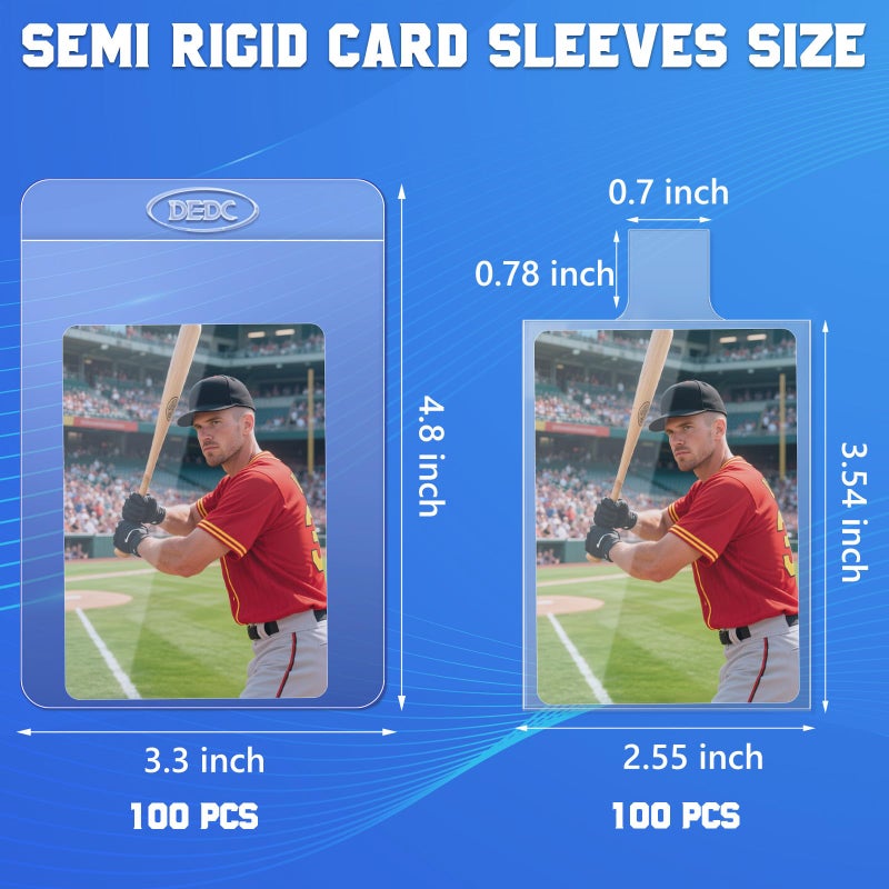 DEDC 200Pcs Card Sleeves -100 Semi Rigid Card Holder & 100 Tabbed Sleeves  Perfect Fit Sleeves Trading Card Shipping Supplies - Image 2